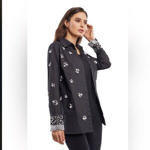 Dreamer pearl embellished women’s black long sleeve button down blouse Medium